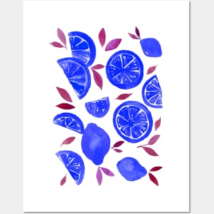 Watercolor lemons blue and purple Posters and Art